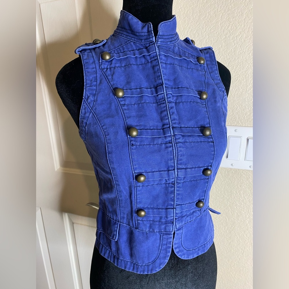 Blue Mock Neck Sleeveless Vest Top Small